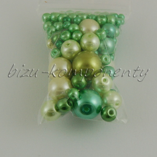 Směs voskovaných perlí, zelená, 3-12mm 30g