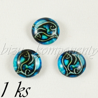 Skleněný kabošon ryby, 12 mm