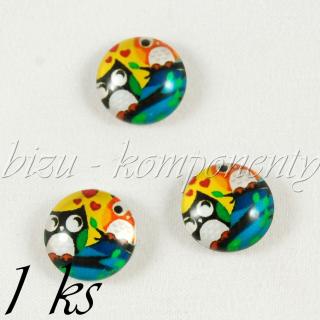 Skleněný kabošon dvě zamilované sovičky, 12 mm