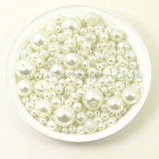  Směs voskovaných perlí, bílá, 3-10mm 30g