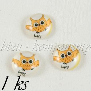 Skleněný kabošon veselá sovička, 12 mm