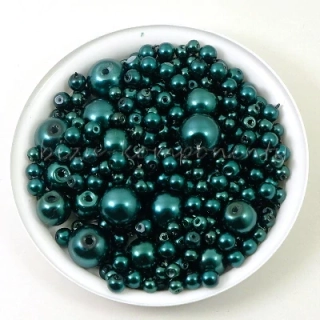 Směs voskovaných perlí, tmavě zelená, 3-10mm 30g