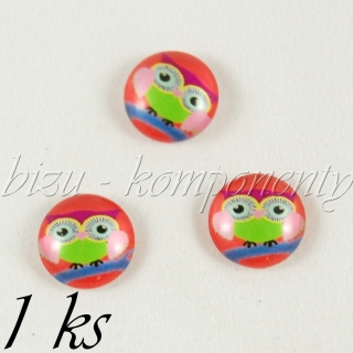 Skleněný kabošon sovička na modré větvi, 12 mm