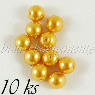 Voskované perle, zlatá barva 10mm 10ks