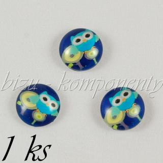 Skleněný kabošon sovička na vysokých stromech za úplňku, 12 mm