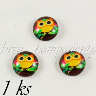 Skleněný kabošon sovička v džungli, 12 mm