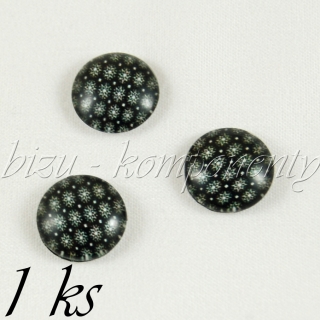 Skleněný kabošon s bílými květy, 12 mm