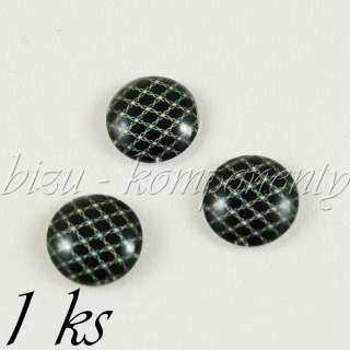 Skleněný kabošon s bílým šrafováním, 12 mm