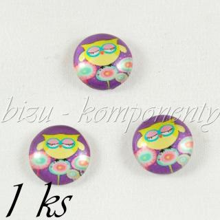 Skleněný kabošon žlutá sovička na pampeliškách, 16 mm