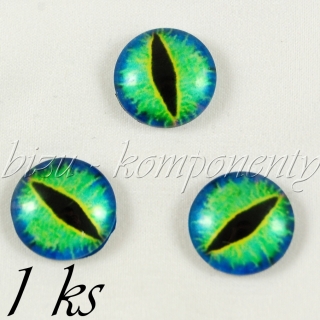 Skleněný kabošon zeleno-modré oko, 12 mm 