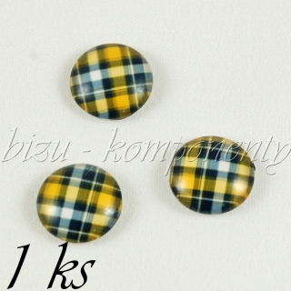 Skleněný kabošon žluto-černý skotský, 12 mm