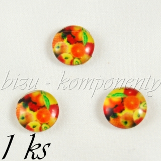 Skleněný kabošon ovoce v hřejivých barvách, 12 mm