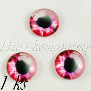 Skleněný kabošon růžové oko oko, 12 mm