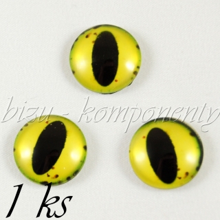 Skleněný kabošon žluté oko, 12 mm