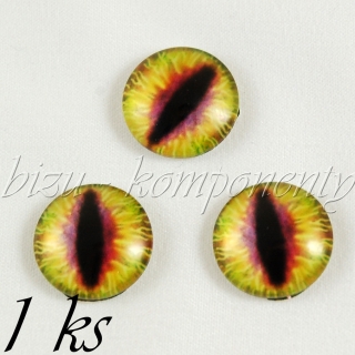 Skleněný kabošon hnědo - žluté oko, 12 mm