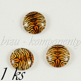 Skleněný kabošon hnědá zebra, 16 mm