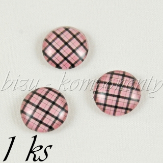 Skleněný kabošon růžovo-černý skotský, 12 mm