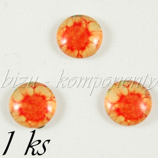 Skleněný kabošon s oranžovým květem, 12 mm