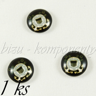 Skleněný kabošon se dvěma kotvami, 12 mm