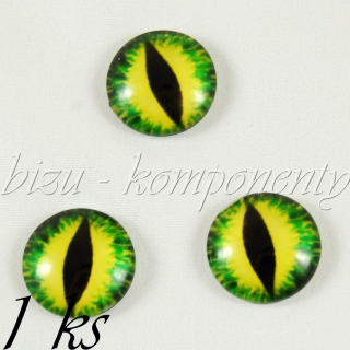 Skleněný kabošon žluto-zelené oko, 12 mm