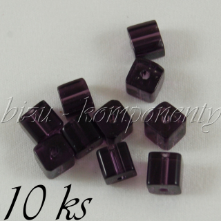 Fialové skleněné kostičky 6mm 10ks