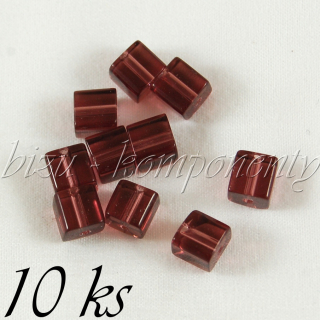 Hnědofialové skleněné kostičky 6mm 10ks