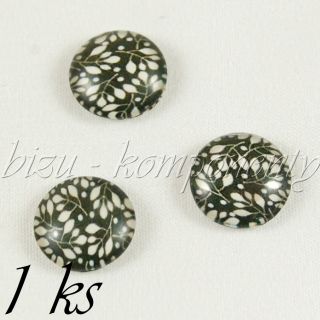 Skleněný kabošon s bílými listy, 12 mm