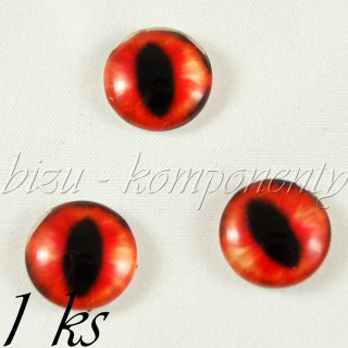Skleněný kabošon červené oko, 12 mm