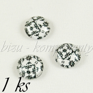 Skleněný kabošon s černým vzorem, 12 mm
