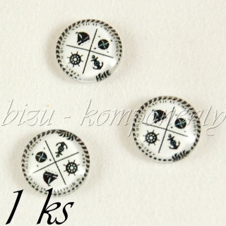 Skleněný kabošon s námořními symboly, 12 mm