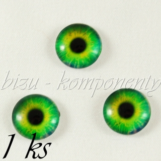 Skleněný kabošon žlutozelené oko, 12 mm