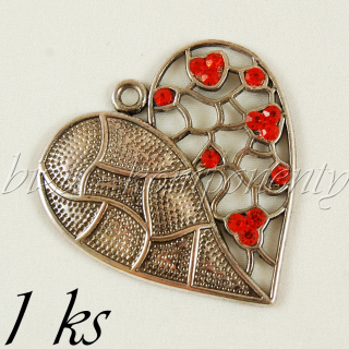 Velké ozdobné srdce s oranžovočervenými šatony, starostříbrná barva