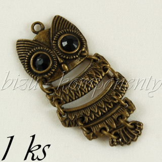 Skládaná sova s černýma očima, bronzová barva