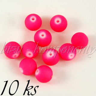 Sytě růžové neonové skleněné korálky 10mm 10ks