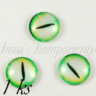 Skleněný kabošon světle zelené oko, 16 mm