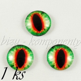 Skleněný kabošon červeno-zelené oko, 16 mm