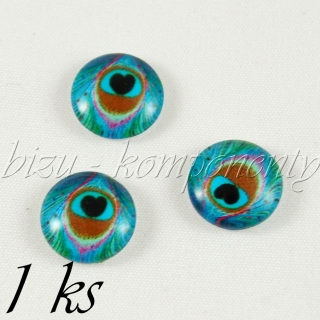 Skleněný kabošon paví pero, 12 mm