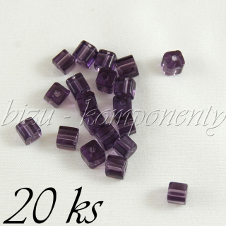 Fialové skleněné kostičky 4mm 20ks