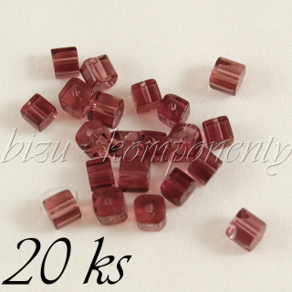 Růžovo-fialové skleněné kostičky 4mm 20ks