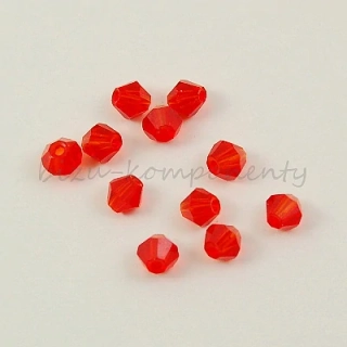 Červený korálek 4x4mm, fasetovaný dvoukužel, 20ks