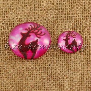 Skleněný kabošon růžový se sobem 12 mm