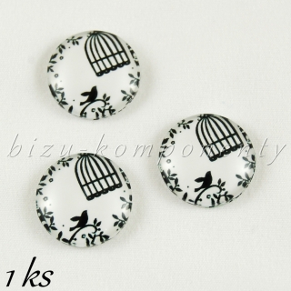 Skleněný kabošon ptáček na svobodě 20mm