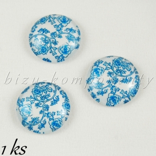 Skleněný kabošon modré popínavé růže 20mm