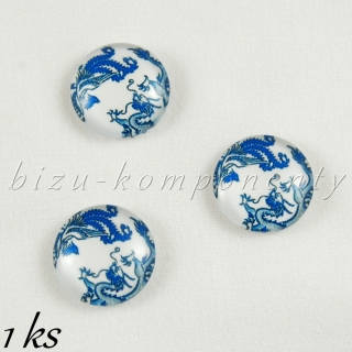 Skleněný kabošon modrá masožravka 18mm 