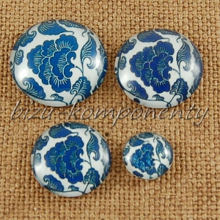 Skleněný kabošon modrý květ 5 18mm 