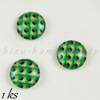 Skleněný kabošon paví pexeso k rozstříhání, 16mm 