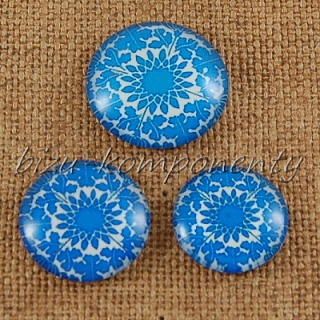 Skleněný kabošon modrý vzor č3, 18 mm