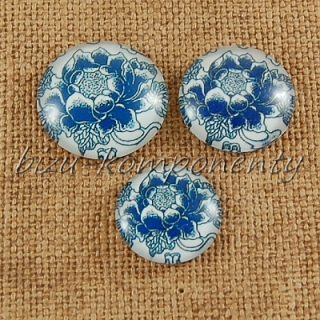 Skleněný kabošon  velký modrý květ, 18 mm