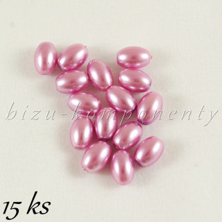 Růžové voskované perle - olivky, 10mm 15ks