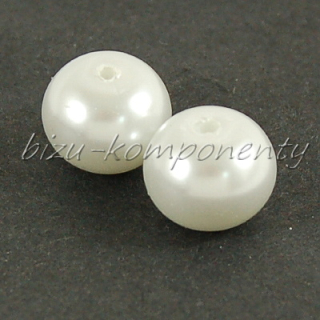 Bílé voskované perle - zploštělé, 10x8mm 5ks
